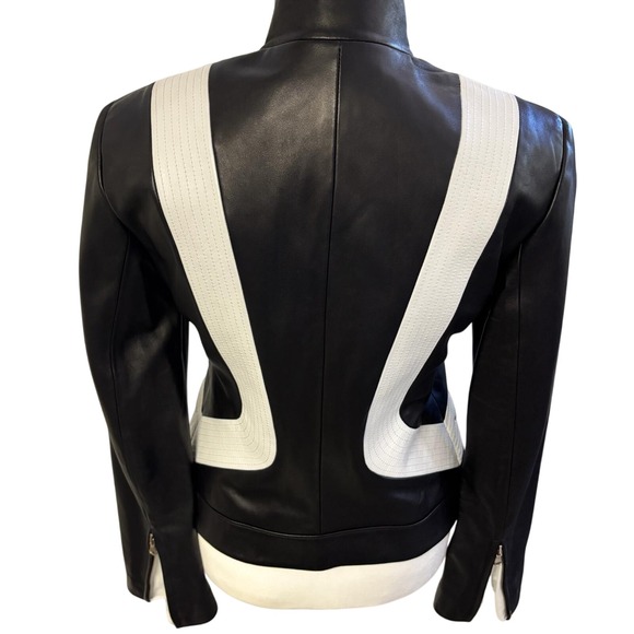 DKNY 100% Lamb Leather Jacket Black White Moto Racer‎ Italian Women's Size 2 - Picture 3 of 7